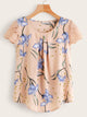 Contrast Lace Cuff Floral Print Blouse