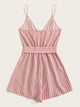 Surplice Striped Self Belted Wrap Romper