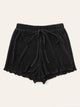 Drawstring Waist Lettuce Trim Pleated Shorts