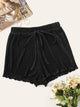 Drawstring Waist Lettuce Trim Pleated Shorts