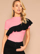 Mock Neck Contrast Flounce Trim Top