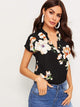 V-cut Neck High-low Hem Floral Top
