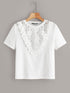 Contrast Guipure Lace Ruffle Trim Top