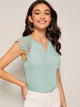 V Cut Neck Guipure Lace Raglan Sleeve Blouse