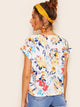 Cuffed Drawstring Hem Floral Print Top