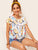 Cuffed Drawstring Hem Floral Print Top