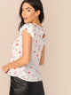 Tulip Sleeve Pleated Neck Red Lip Print Top
