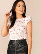 Tulip Sleeve Pleated Neck Red Lip Print Top