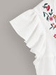 V-cut Neck Embroidery Print Ruffle Armhole Top