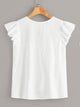 V-cut Neck Embroidery Print Ruffle Armhole Top