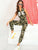 SHEIN Camouflage and Letter Print Zip Up Jumpsuit