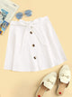 Button Front Belted Flare Skirt