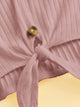 Ruffle Armhole Knot Hem Rib-knit Tee