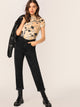 Mock-Neck Plants Print Tie Dye Top