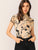 Mock-Neck Plants Print Tie Dye Top