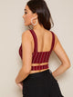 Crisscross Waist Striped Crop Top