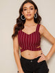 Crisscross Waist Striped Crop Top