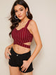 Crisscross Waist Striped Crop Top