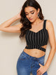 Crisscross Waist Striped Crop Top