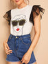 Figure Print Mesh Sleeve Tee
