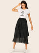 Polka Dot Tiered Layered Ruffle Hem Skirt