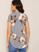 Floral Print V-cut Neck Dip Hem Top