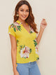 Floral Print V-cut Neck Dip Hem Top