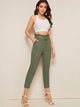 Paperbag Waist Buckle Belted Cigarette Pants