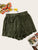 Drawstring Waist Lettuce Trim Pleated Shorts