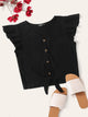 Ruffle Armhole Knot Hem Rib-knit Tee