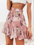Simplee Drawstring Waist Floral Print Godet Skirt