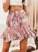 Simplee Drawstring Waist Floral Print Godet Skirt