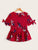 Plants Print Knot Cuff Ruffle Hem Blouse
