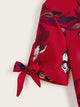 Plants Print Knot Cuff Ruffle Hem Blouse