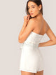 Contrast Stitch Frill Trim Self Belted Tube Romper