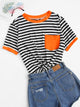 Pocket Patched Striped Ringer Tee