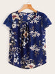 Contrast Lace Cuff Floral Print Blouse