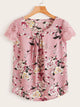 Contrast Lace Cuff Floral Print Blouse