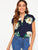 Floral Print V-cut Neck Dip Hem Top