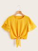 Layered Sleeve Knot Hem Blouse