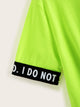 Neon Green Letter Tape Panel Twist Front Crop Tee