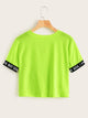 Neon Green Letter Tape Panel Twist Front Crop Tee