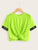 Neon Green Letter Tape Panel Twist Front Crop Tee
