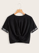 Neon Green Letter Tape Panel Twist Front Crop Tee