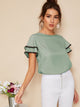 Contrast Wave Lace Trim Layered Ruffle Sleeve Top
