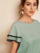 Contrast Wave Lace Trim Layered Ruffle Sleeve Top