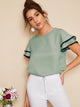 Contrast Wave Lace Trim Layered Ruffle Sleeve Top