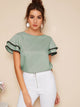 Contrast Wave Lace Trim Layered Ruffle Sleeve Top