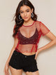 Pearl Beaded Geo Mesh Top Without Bra