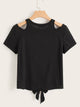 Solid Cut Out Shoulder Knot Front Top